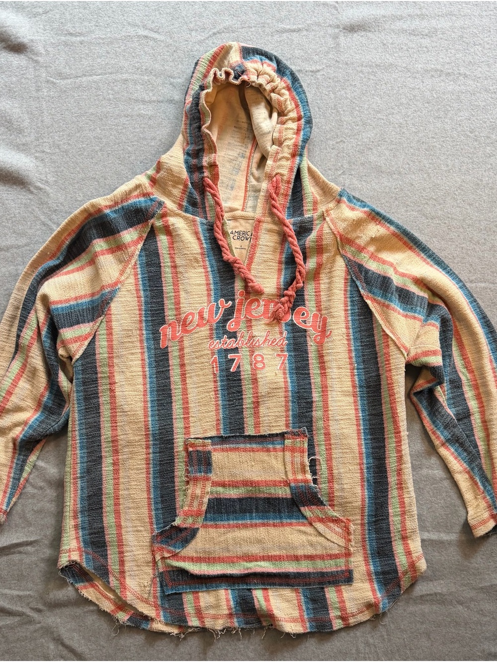 Beachy Boho American Crown New Jersey Striped Hooded Baja Pullover - Multicolor
